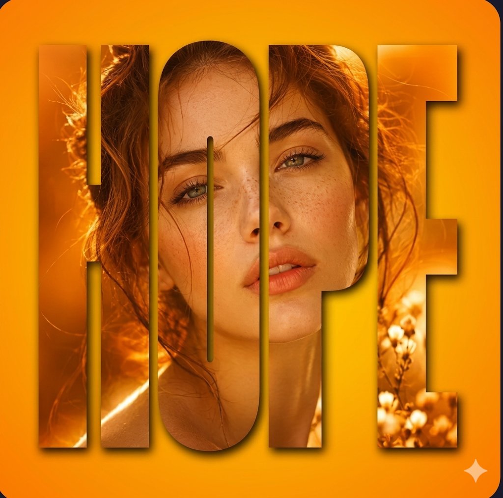 AI image generator prompt example: "A high-quality digital graphic featuring the word "HOPE" in output