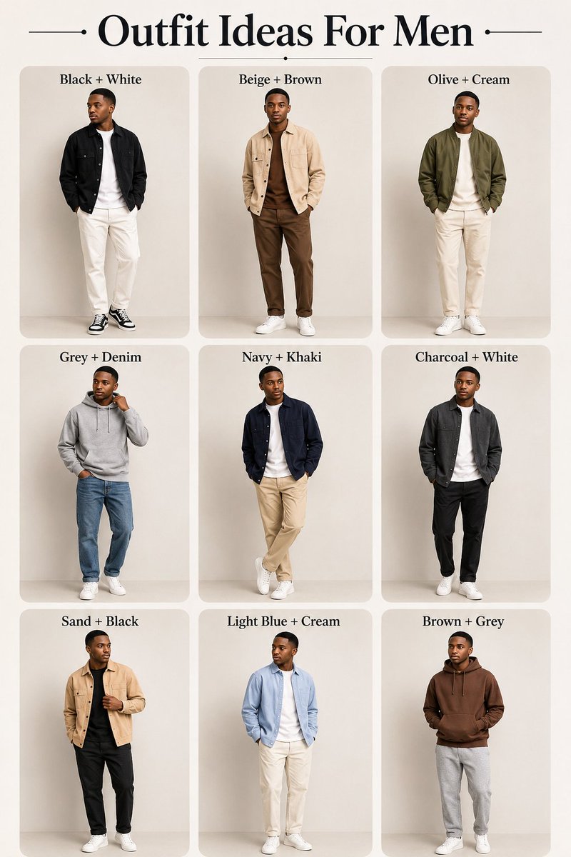 AI image generator prompt example: Create a stylish men’s fashion outfit ideas poster inspired  output