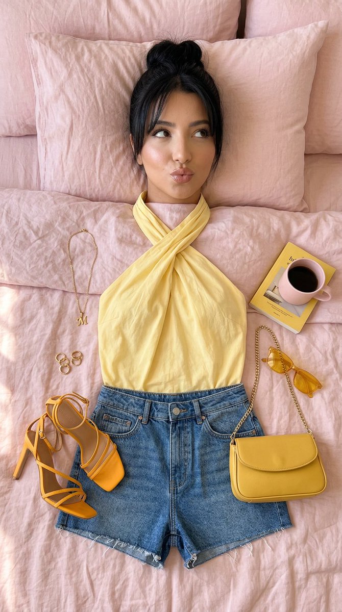 AI image generator prompt example: A flat-lay overhead "outfit of the day" editorial compositio output