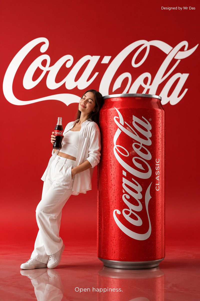 AI image generator prompt example: Minimalist commercial ad featuring an oversized Coca Cola ca output