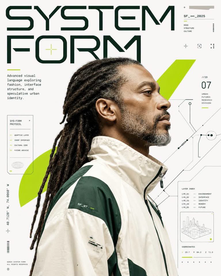 AI image generator prompt example: Conceptual futuristic editorial poster design featuring [HUM output